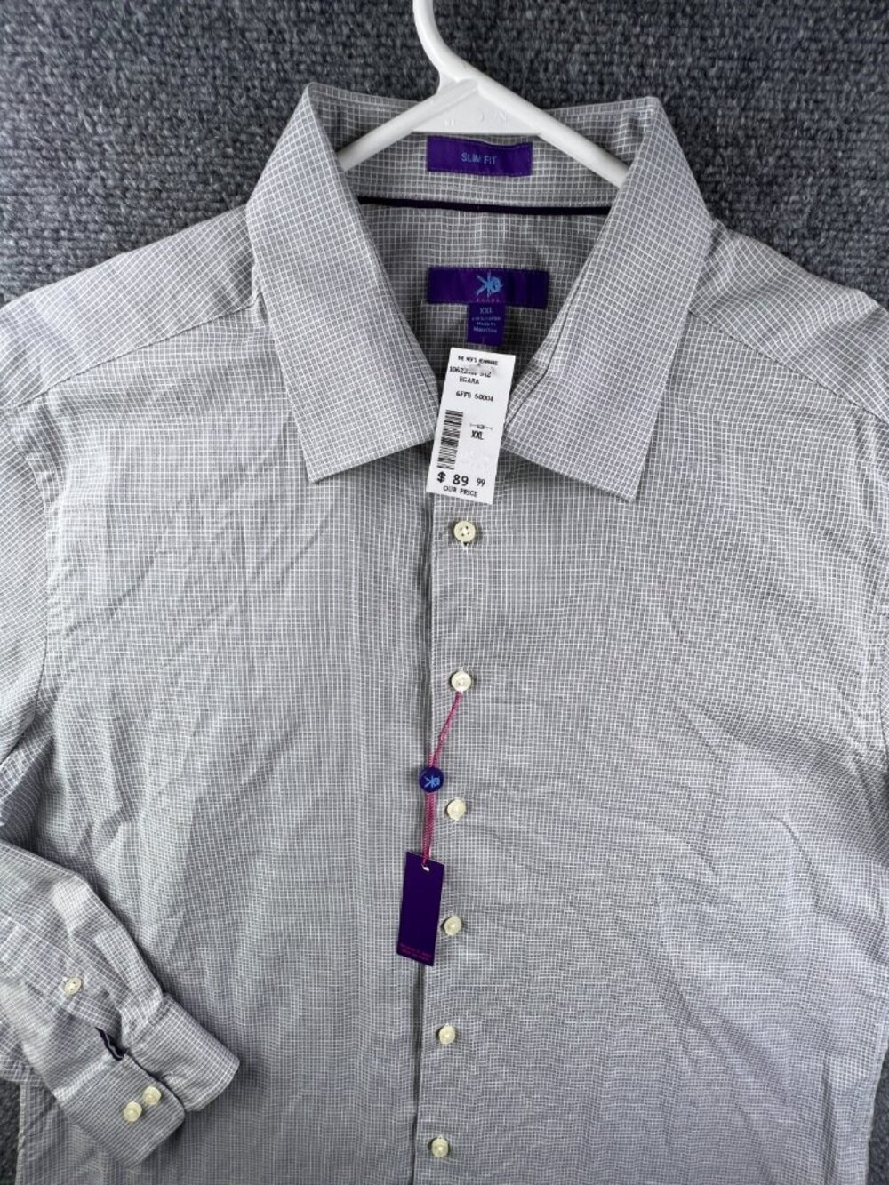 NWT Egara Button Up Shirt $90 2XL Slim Fit Check Long Sleeve Gray Cotton Men’s